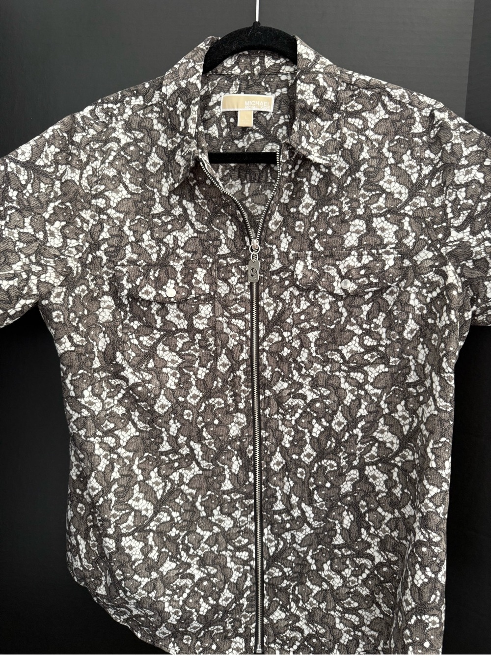 Michael Kors Black & White Button-Down Zip Shirt